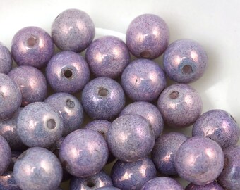 50 Radiant Orchid 6mm Round Beads - Czech Glass Druks - Lavender Plum Light Purple Beads - Luster Opaque Amethyst