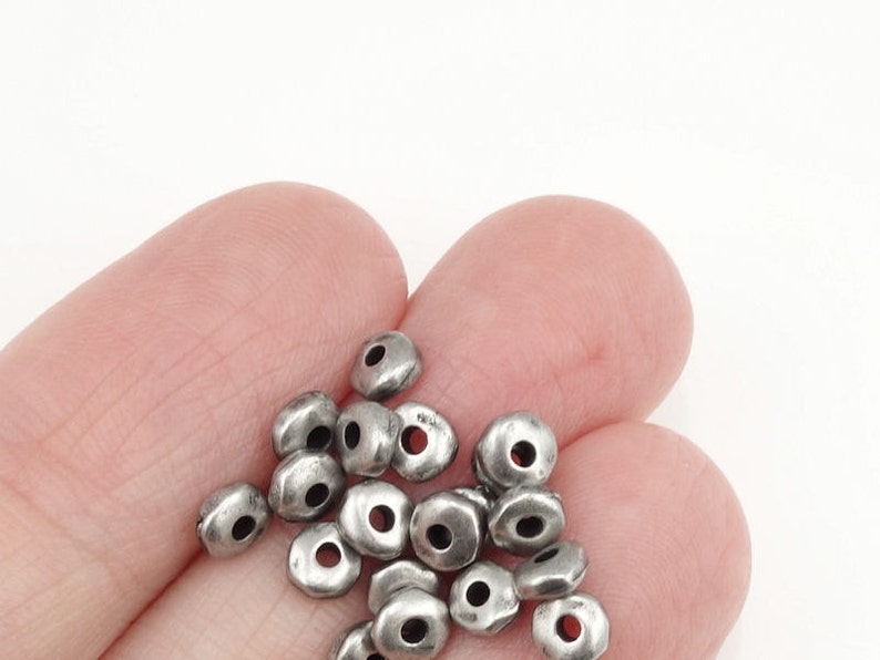 20 Dark Antique Silver Beads 5mm Nugget Beads TierraCast Heishi Spacer Beads ANTIQUE PEWTER Silver Spacers Organic Shape PS182PA image 3
