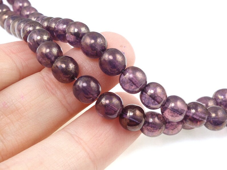 25 Milky Pink Moon Dust 8mm Round Beads Radiant Orchid Czech Glass Beads Grape Plum Czech Druks image 3