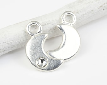Tiny Silver Crescent Moon Charm with Clear Crystal - TierraCast Bright Silver Charm - 11mm x 14mm Celestial Flat Moon Drop (P2657)