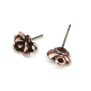 TierraCast Succulent Earring Post Antique Copper Post Earring Findings Copper Ear Findings Studs Hens and Chicks Plant Posts P1990 image 4