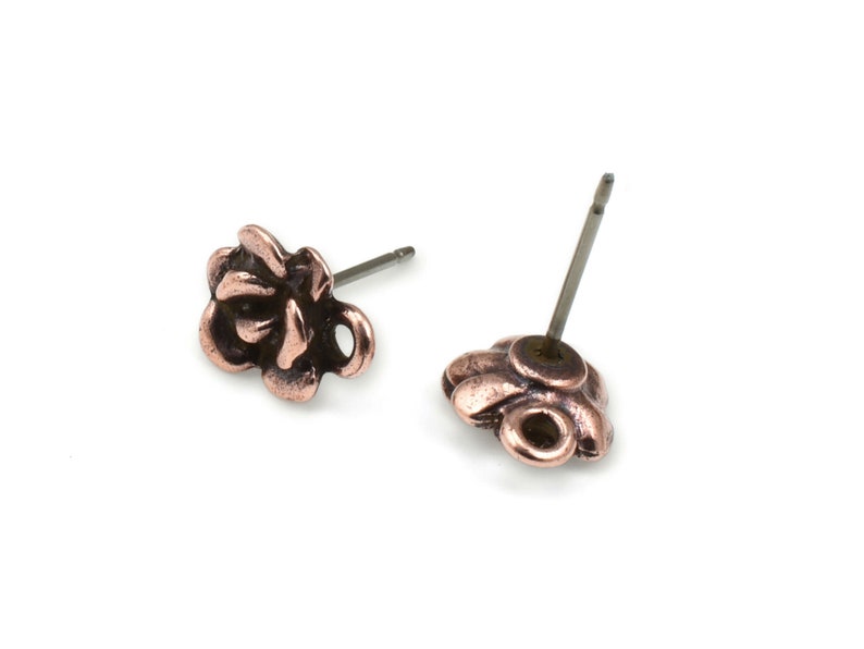 TierraCast Succulent Earring Post Antique Copper Post Earring Findings Copper Ear Findings Studs Hens and Chicks Plant Posts P1990 image 4