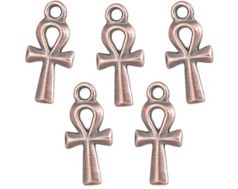 Copper Ankh Charms 21mm Antique Copper Charms - Egyptian Ankh TierraCast Pewter Charms - Dark Copper Metal Beads - Eternal Life Egypt (P876)