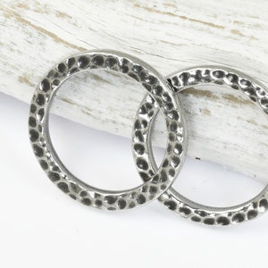 3/4 Hammertone Flat Circle Charm TierraCast Textured Metal Round Ring ANTIQUE PEWTER Dark Antique Silver Link Findings P2629 image 3