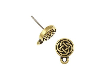 Gold Earring Posts - Celtic Earrings - Antique Gold Earring Findings - Stud Posted Ear Findings - TierraCast Pewter Metal Beads (PF473)