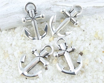 Antique Silver Anchor Charms TierraCast Anchor Drops - Silver Charms Nautical Charms for Beach Ocean Jewelry (P1111)