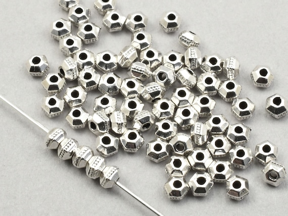 50 TierraCast 3mm FACETED BICONE Spacers Antique Silver Beads - Tierra Cast Small Metal Beads Heishi Silver Spacer Beads for Jewelry (PS87)