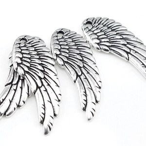 Antique Silver Wing Pendants 1 28mm Tall TierraCast Wing Charms Silver Left Angel Wing Jewelry Making Craft Supplies P977 image 4