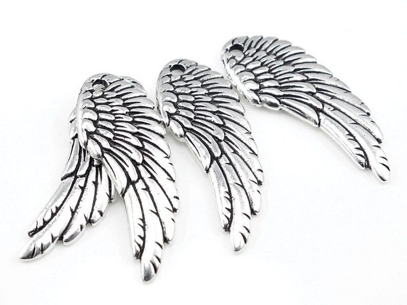 Antique Silver Wing Pendants 1 28mm Tall TierraCast Wing Charms Silver Left Angel Wing Jewelry Making Craft Supplies P977 image 4