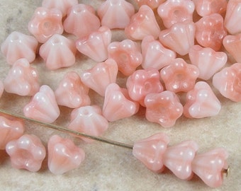 Glass Flower Beads 50 Baby Bell Flowers Czech Glass 4mm x 6mm Beads - Peaches and Cream