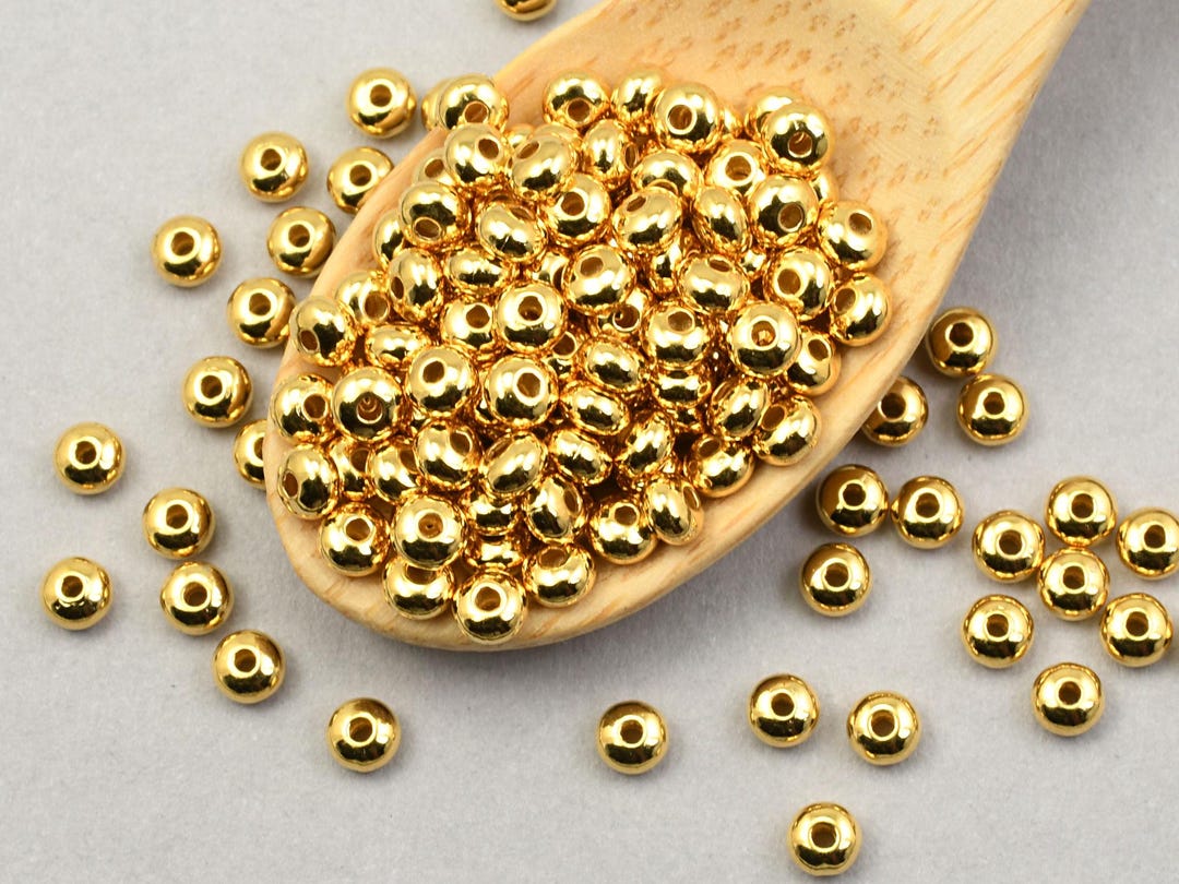 144 Beads - 3mm X 2mm Donut Beads - Bright Gold Beads - Shiny Gold ...