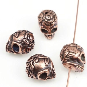 Sugar Skull Beads - Antique Copper Beads - Tierracast Rose Skull Day of ...