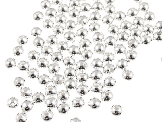 100 4mm Silver Plated Round Beads 
