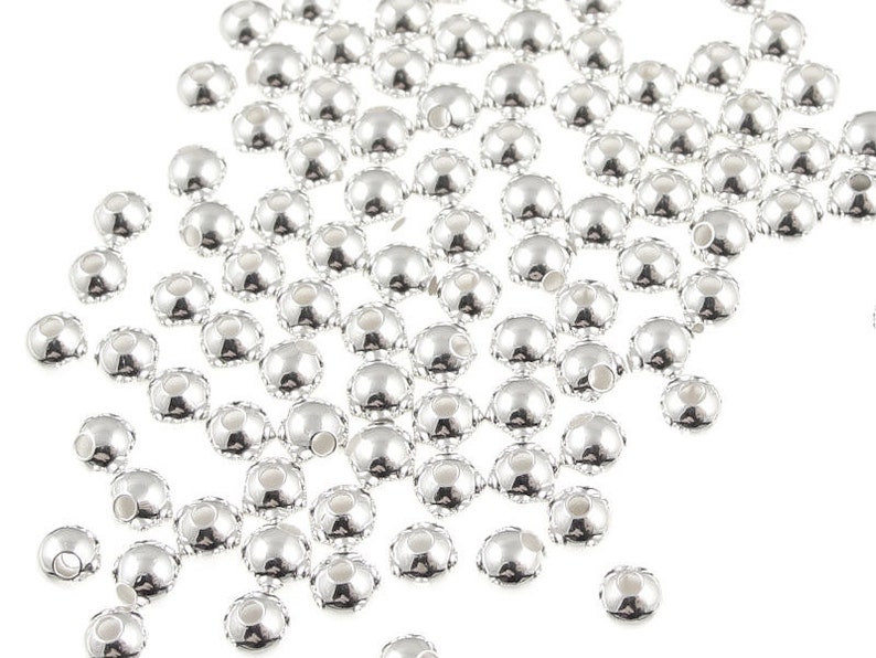 100 Silver Beads 4mm Silver Plated Rounds Silver Ball Beads Round Spacer Metal Beads FS91 image 1