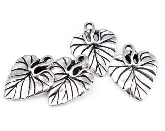 Silver Leaf Charms - 20mm Tall Antique Silver Leaf Drops - TierraCast Pewter VIOLET LEAF - Autumn Fall Supplies  (P337)