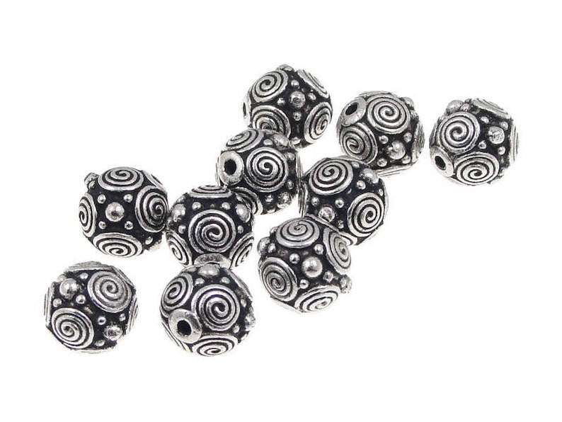 Silver Beads 8mm Silver Bali Beads TierraCast Pewter Dots and Spirals Antique Silver Metal Beads P289 image 1