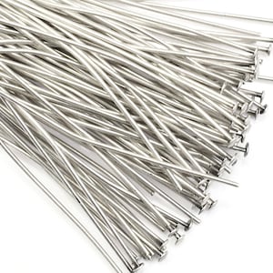 100 Pieces - 2&quot; 21 Gauge Dark Antique Silver Head Pins - Matte Silver Plated Flat Headpin Findings - 21 G 2 Inch Head Pin Findings    FB507