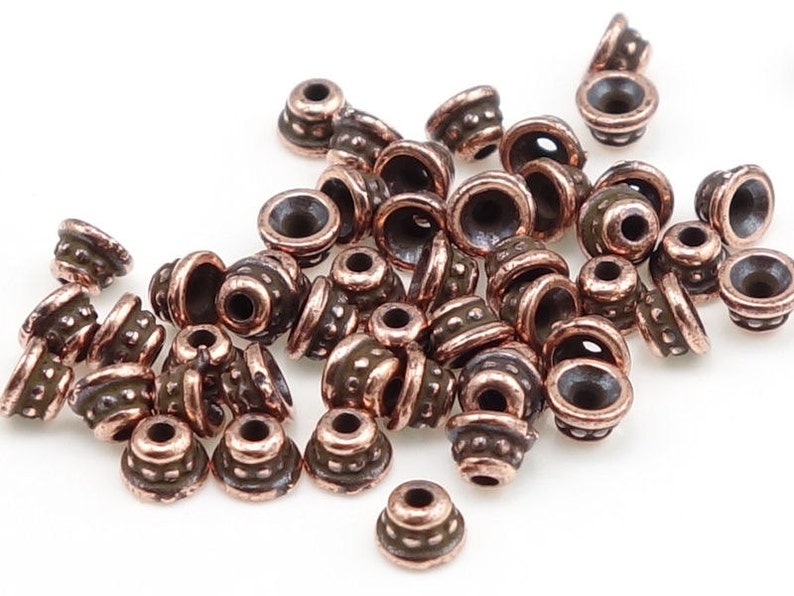 50 Small 4mm Copper Bead Caps TierraCast 4mm Beaded Beadcaps Antique Copper Beadcaps for Small Tiny Beads Tierra Cast Pewter PC71 image 1