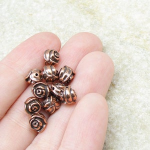Copper ROSE BEADS Antique Copper Rose Bud Beads TierraCast Flower Beads Spring Summer Metal Beads P479 image 2