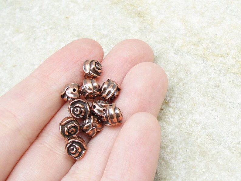 Copper ROSE BEADS Antique Copper Rose Bud Beads TierraCast Flower Beads Spring Summer Metal Beads P479 image 2