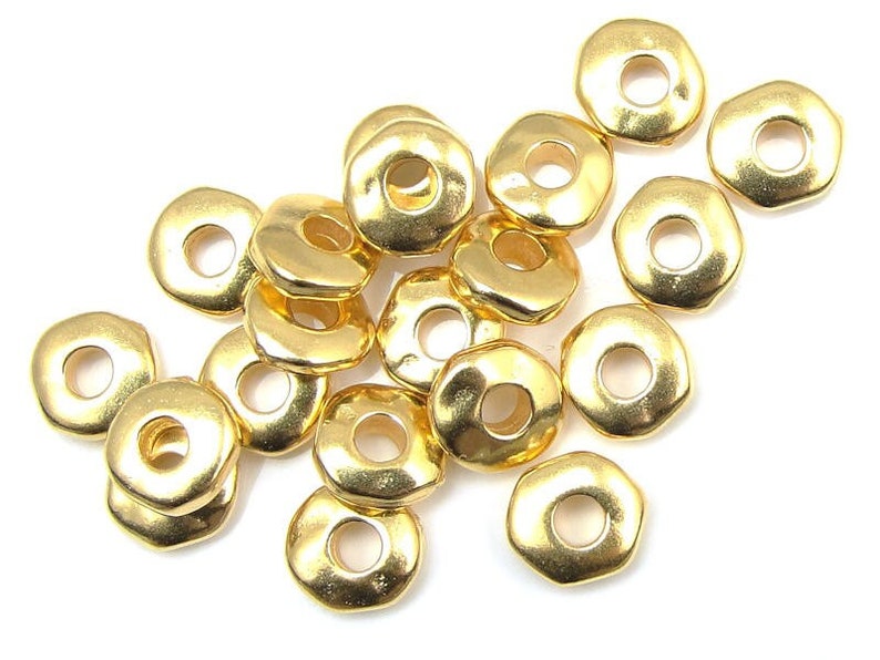 20 Large Hole Beads 7mm Nugget Heishi Bright Gold Beads Heishi Spacer Beads TierraCast Leather Findings Collection PS391 Bild 1