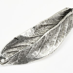 2 Antique Silver Leaf Link Double Hole Large Leaf Bracelet Link 3 Dimensional 50mm Centerpiece for Autumn Fall Jewelry image 3