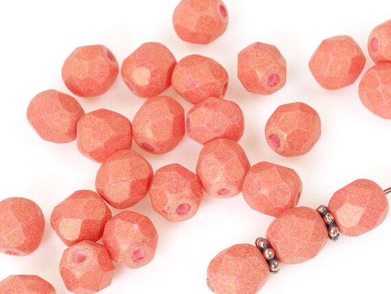 Chestnut Coral 25 6mm Czech Glass Firepolish Beads