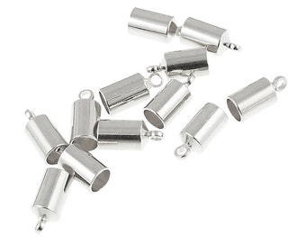 12 Silver Cord Ends 4mm End Caps for Kumihimo or Cord - Kumihimo Cord Ends Cord Cap Findings - Kumihimo Supplies Silver Plated (KH25)