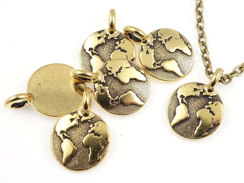 Antique Gold Charms Gold Earth Charm Tiny World Charm Globe Earth Pendant TierraCast You Collection Mini Pendant Small Charm P1247 image 3
