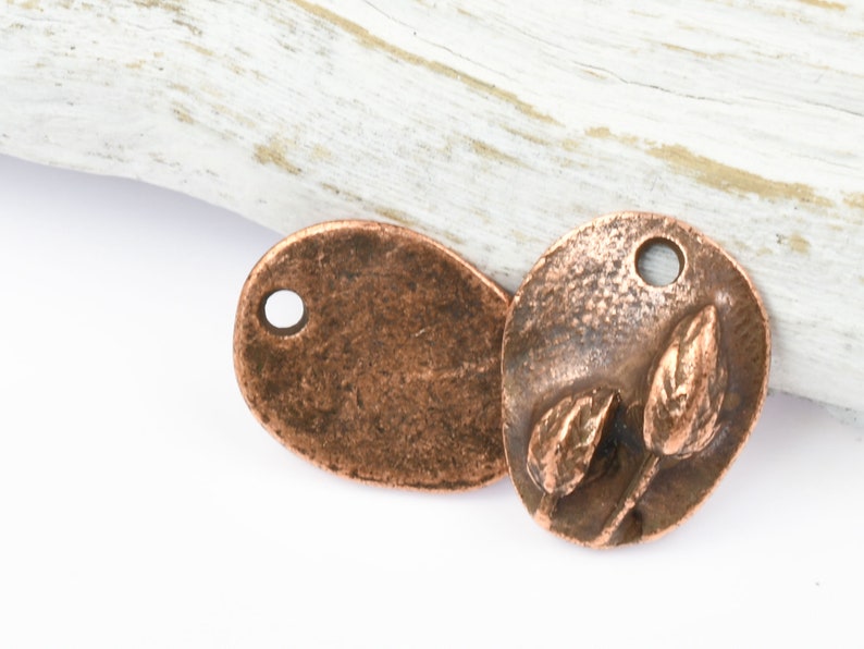 13mm x 10mm Antique Copper Charm Prairie Pod Flower Minimalist Charm Small Rustic Organic Floral Nature Woodland Charm by Nunn Design image 2