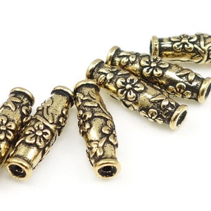 Antique Gold Beads Gold Flower Barrel Beads TierraCast Wildrose Tube Beads for Summer Spring Flower Jewelry Beads for Jewelry Making P146 image 2