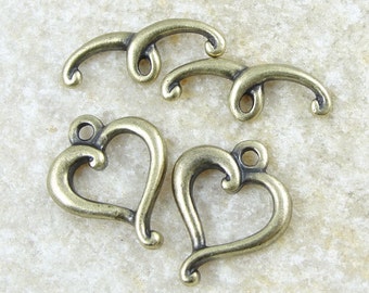 Antique Brass Toggle Clasp Findings TierraCast JUBILEE HEART Toggle Brass Oxide Bronze Toggle Findings Valentines Day Medium Toggle (PF695)