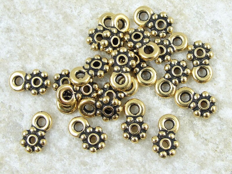 Loop Heishi Beads Antique Gold 5mm Beaded w/ Loop Spacer Bead Charm Bracelet Bails TierraCast PS191 image 1