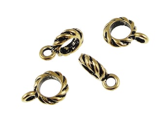 Large Hole Bails - Antique Gold TierraCast Twisted Kumihimo Bail Findings 6mm ID Pendant Bails for Leather Cord - Kumihimo Supplies (PF332)