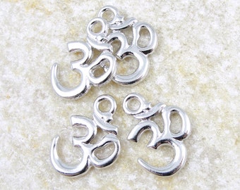 Silver Om Charms TierraCast Bright Rhodium Silver Charms Om Drops Yoga Charms for Mindfulness Jewelry Meditation Aum Charms (P774)