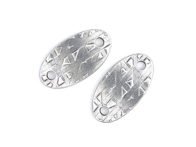 4 Rock and Roll Oval Link Antique Pewter Dark Silver Stampable Leather Findings Collection Textured Metal TierraCast Pewter PF652 image 1