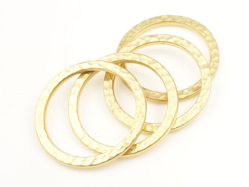 1 Large Hammertone Textured Metal Rings Bright Gold Ring Link Connectors TierraCast Flat Hammered Ring Charms P489 image 2