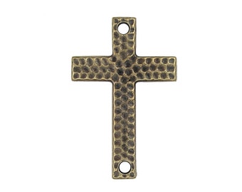 2+ Large Cross Links - Antique Brass Pendant Textured Metal Cross Pendants - Bronze Cross Rivetable TierraCast Leather Findings (P1129)