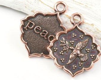 TierraCast Peace Dove Pendant - 25mm x 30mm Antique Copper Pendant - Dove with Olive Branch Charm (P2589)