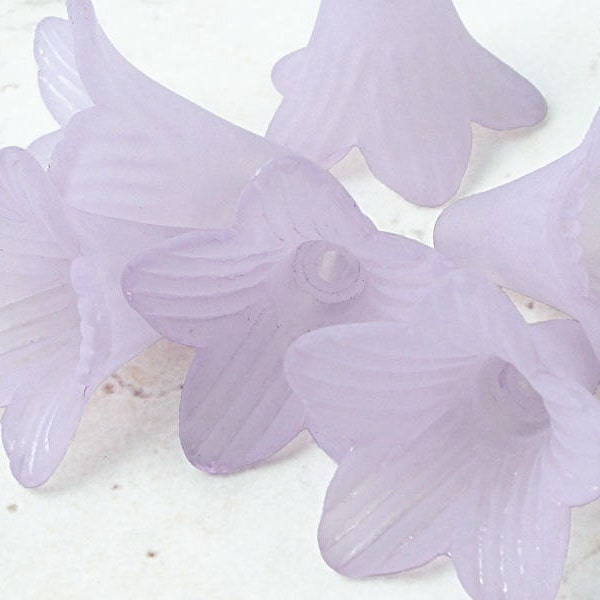 6 LIGHT AMETHYST PURPLE Lucite Flower Bead Frosted 21mm x 23mm Large Trumpet Flower Tiger Lily Cone Beads Pale Purple Lavender Lilac Pastel