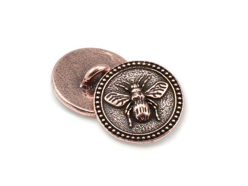 TierraCast Bee Button Clasp for Leather Jewelry Antique Copper Button Findings Honey Bee Summer Pollinator Closure P1987 image 4