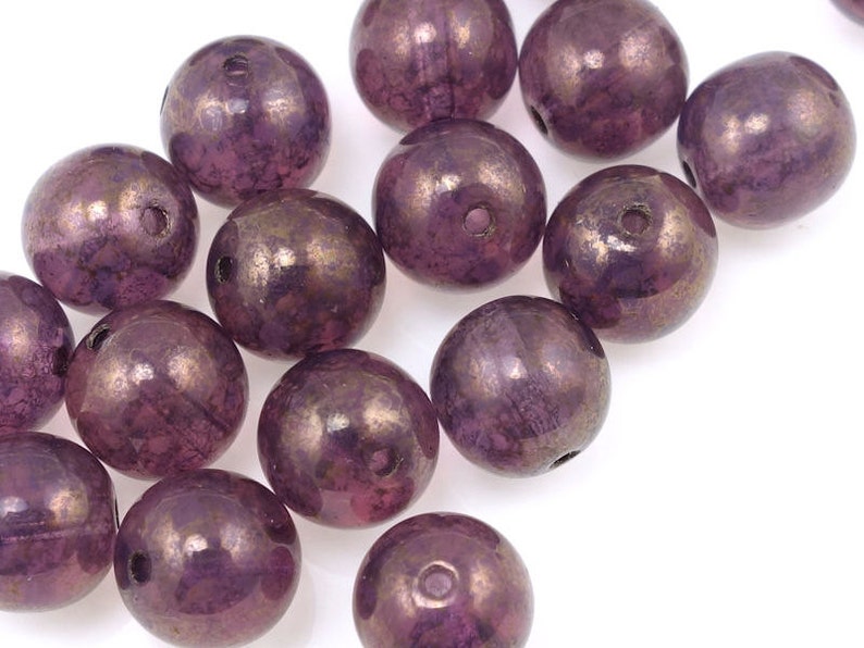 25 Milky Pink Moon Dust 8mm Round Beads Radiant Orchid Czech Glass Beads Grape Plum Czech Druks image 2