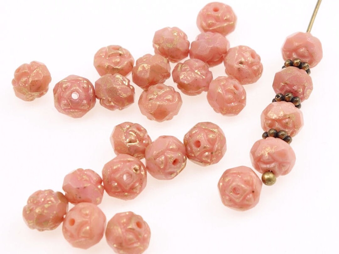 25 Czech Glass Beads – 7x8mm Pink Lemonade Rosebud Shape – Made In Czech Republic
