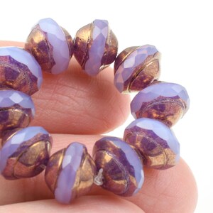 10 Pieces 8mm x 10mm Saturn Beads Lilac Purple Satin with Bronze Finish Purple Beads for Jewelry Making Firepolished Czech Glass image 4