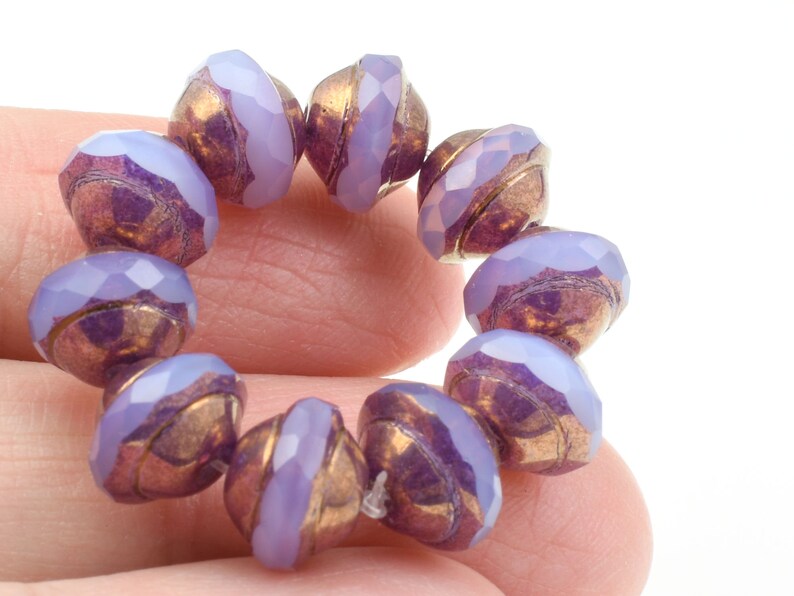 10 Pieces 8mm x 10mm Saturn Beads Lilac Purple Satin with Bronze Finish Purple Beads for Jewelry Making Firepolished Czech Glass image 4