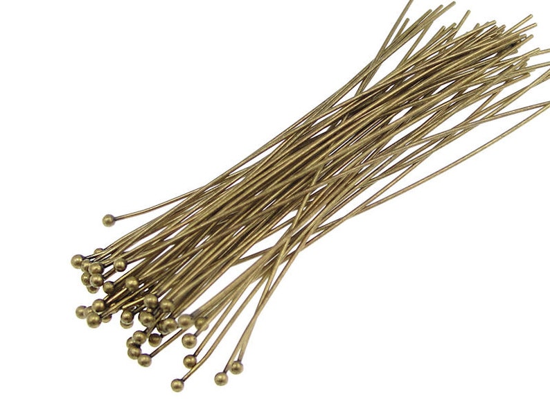 48 BALL HEADPINS 3 Antique Brass Headpin Findings 21 Gauge Ball Pins 21g 21 g Tall Long Bronze Headpins Head Pins Brass Findings image 1