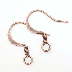 36 Antique Copper Earring Wires Copper Ear Findings Aged Solid Copper Fishhook Fish Hook Coil Accent Earring Hooks French Hooks FSAC41 image 3