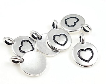 TierraCast YOU Collection Antique Silver Charm Mini Heart Pendant 12mm x 17mm Tiny Minimalist Pendant Love Valentines Charm (P1266)