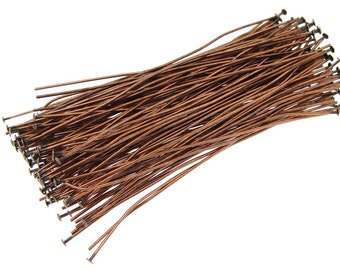 144 3" Antique Copper Headpin Findings Dark Copper Plated Head Pin 21 G 3 Inch Headpins 21 Gauge Long Tall Headpins (FB4ACP)