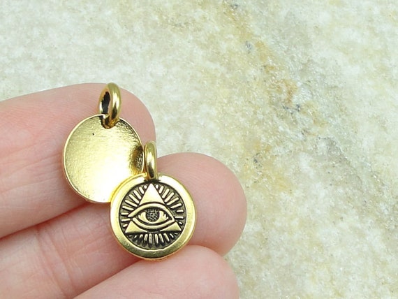 Small Gold Pendant TierraCast Eye of Providence Charm - Antique Gold Charms for Jewelry Making Metaphysical Yoga Charms (P1473)
